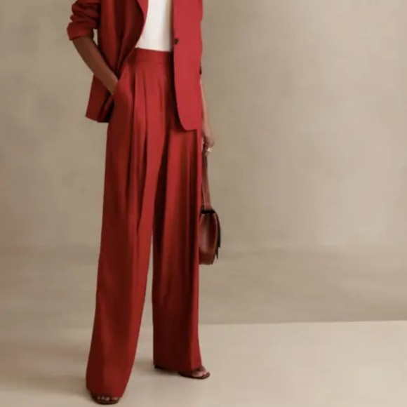 Banana Republic Pants - NWT Banana Republic Lena Wide Leg Linen Pant Size 10 Tall  Red Embers